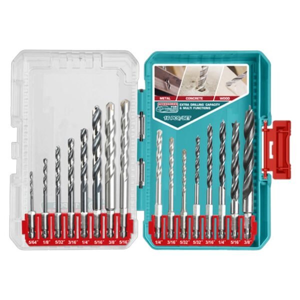 JUEGO DE BROCAS X 16 PZS PARA MURO, MADERA Y LAMINA CON VASTAGO EXAGONAL INDUSTRIAL TOTAL (UTACSDL11608)