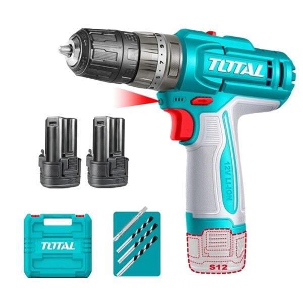 TALADRO INALAMBRICO PERCUTOR 1/32-3/8" 12V 20NM INCLUYE 2 BATERIAS 1.5 AH SUPER TOTAL (TIDLI12206)