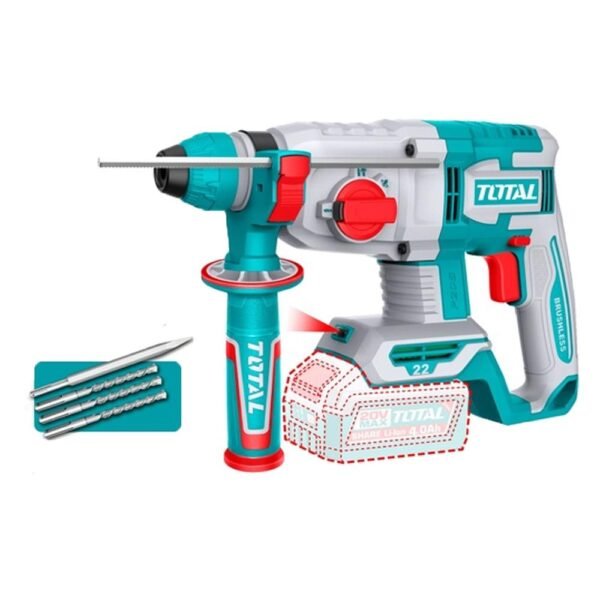 TALADRO ROTOMARTILLO SDS PLUS 7/8" 20V 4.5 JULES INCLUYE ACCESORIOS BATERIA Y CARGADOR NO INCLUIDO INDUSTRIAL SUPER TOTAL (TRHLI21228)