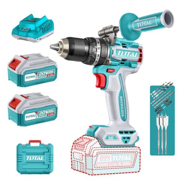 TALADRO INALAMBRICO PERCUTOR 1/2 20V 96NM INCLUYE 2 BATERIA DE 4.0AH, CARGADOR, INCLUYE ACCESORIOS INDUSTRIAL SUPER TOTAL (UTIDLI209686)
