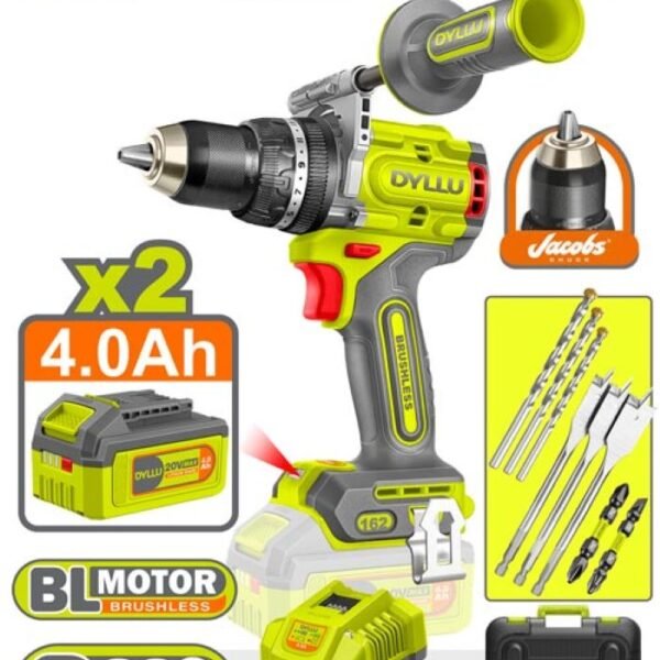 TALADRO INALAMBRICO PERCUTOR 1/2" 162 NM 20V CAJA PLASTICA INCLUYE 2 BATERIAS 20V (4.0AH), 1 CARGADOR Y ACCESORIOS DYLLU (UDTCDP16281)