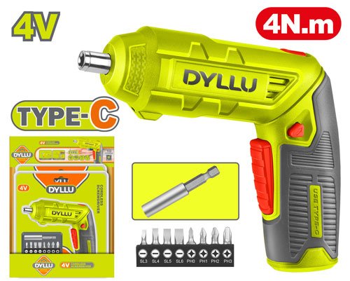 ATORNILLADOR INALAMBRICO 4V 4NM INCLUYE 8 PUNTAS TALADRO DYLLU (DTCV4415)